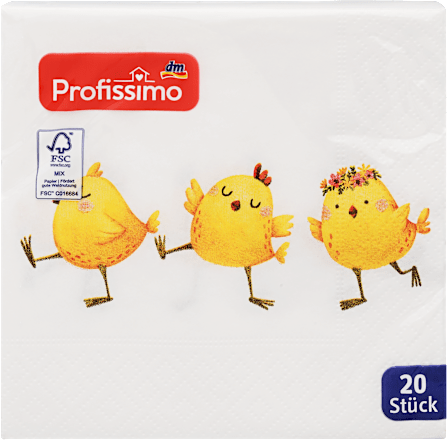 Ubrusi, 3-slojni, motiv pilića, 25 x 25 cm Profissimo