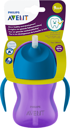 Lonček z gibljivo slamico,  9 m+, 200 ml, vijoličen PHILIPS AVENT