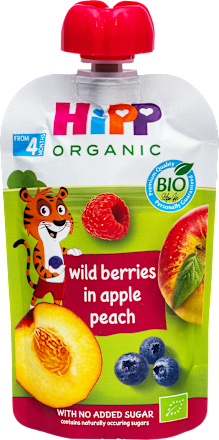 Hippis BIO kašica u vrećici - šumsko voće, jabuka i breskva, 4+ mj. HiPP
