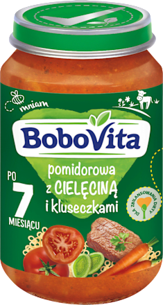 Zupa pomidorowa z kurczakiem i ryżem, po 6. miesiącu życia Bobovita