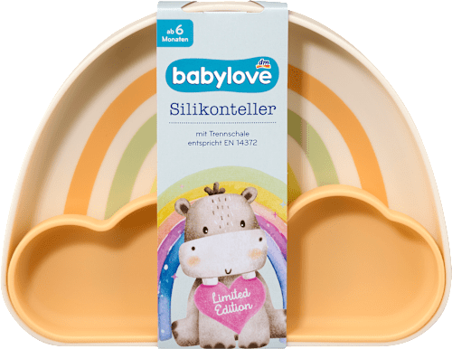 Teller Silikon mit Trennschale Regenbogen orange/creme babylove