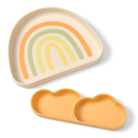 Teller Silikon mit Trennschale Regenbogen orange/creme babylove