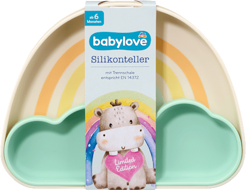 Teller Silikon mit Trennschale Regenbogen mint/creme babylove
