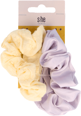 Scrunchie gumice za kosu – žuta i ljubičasta s-he stylecollection
