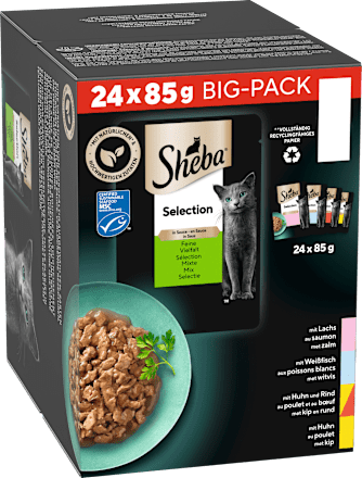 Nassfutter Katze Selection in Sauce - feine Vielfalt, Bigpack (24x85 g) Sheba