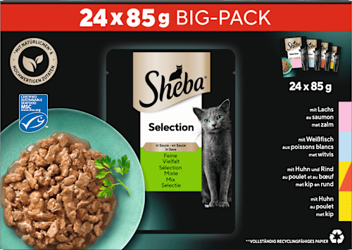 Nassfutter Katze Selection in Sauce - feine Vielfalt, Bigpack (24x85 g) Sheba