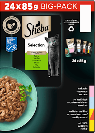 Nassfutter Katze Selection in Sauce - feine Vielfalt, Bigpack (24x85 g) Sheba
