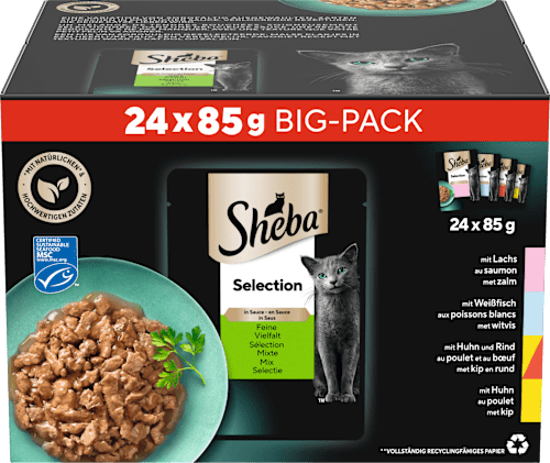 Nassfutter Katze Selection in Sauce - feine Vielfalt, Bigpack (24x85 g) Sheba