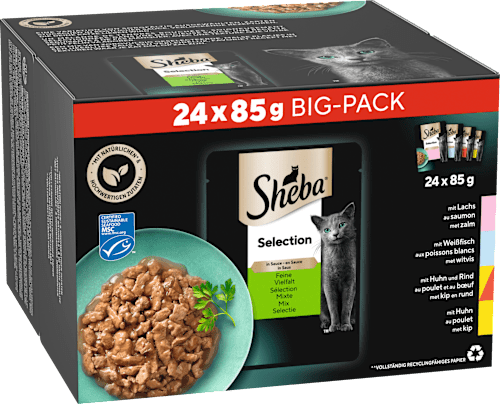 Nassfutter Katze Selection in Sauce - feine Vielfalt, Bigpack (24x85 g) Sheba