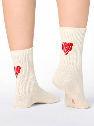 Crew Socken mit Herz-Motiv weiß Gr. 39-42 nur die