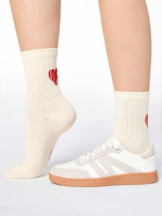 Crew Socken mit Herz-Motiv weiß Gr. 39-42 nur die