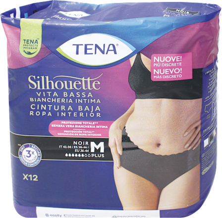 Mutandine assorbenti Silhouette vita bassa nere taglia M TENA