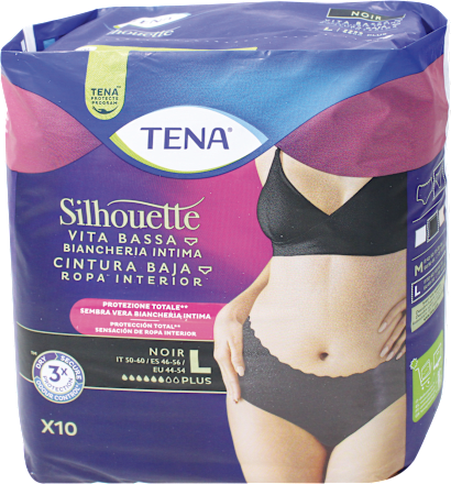 Mutandine assorbenti Silhouette vita bassa nere taglia L TENA