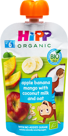 Hippis BIO kašica u vrećici - jabuka, banana, mango i kokosovo mlijeko, 12+ mj. HiPP