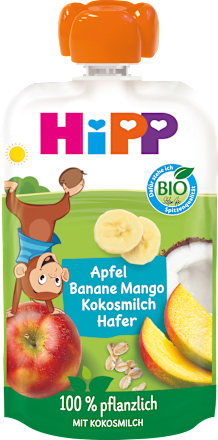 Hippis Quetschie Apfel, Banane, Mango, Kokosmilch mit Hafer HiPP