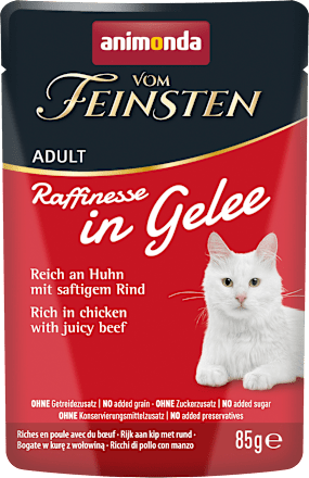 Nassfutter Katze reich an Huhn mit Rind, Raffinesse in Gelee animonda VOM FEINSTEN