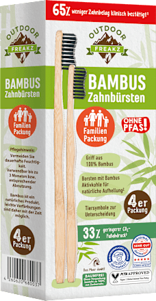 Zahnbürste Bambus Familien Packung mittel (4er Packung) Outdoor Freakz