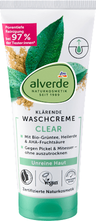 Arclemosó problémás bőrre Clear, gyógyfölddel és bio zöld teával alverde NATURKOSMETIK