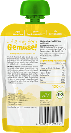 Quetschie Karotte, Süßkartoffel, Mango & Pastinake ab 6 Monaten pumpkin organics