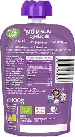 Voćni pire Gabby's Dollhouse – s jabukom, mangom i zobi PURE & FUN