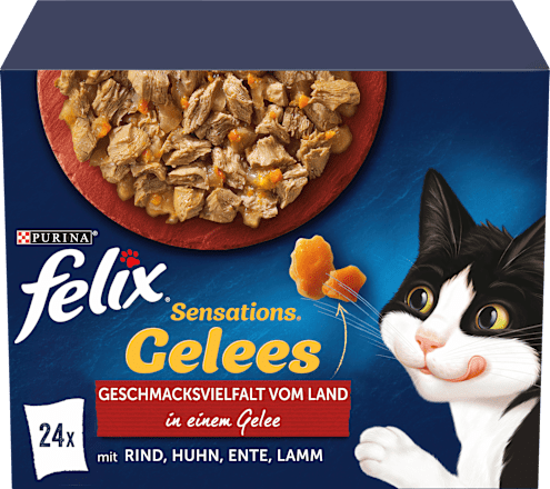 Nassfutter Katze, Sensations Gelée - Geschmacksvielfalt vom Land, Multipack (24x85 g) Felix