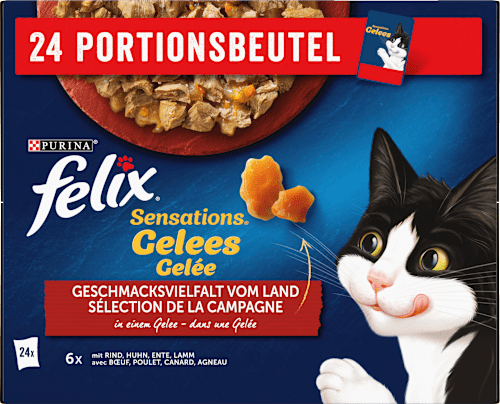 Nassfutter Katze, Sensations Gelée - Geschmacksvielfalt vom Land, Multipack (24x85 g) Felix