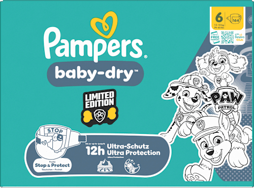 Windeln Baby Dry Gr.6 (13-18 kg) Limited Edition Paw Patrol, Monatsbox Pampers baby-dry