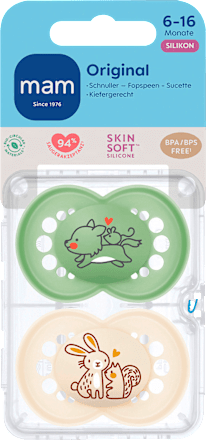 Schnuller Original Silikon, grün/beige, 6-16 Monate mam