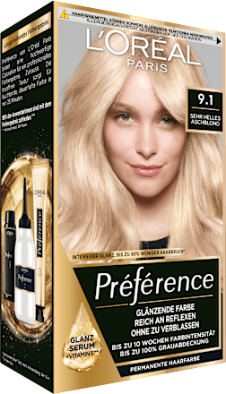 Haarfarbe 9.1 Sehr Helles Aschblond L'ORÉAL PARiS PRÉFÉRENCE