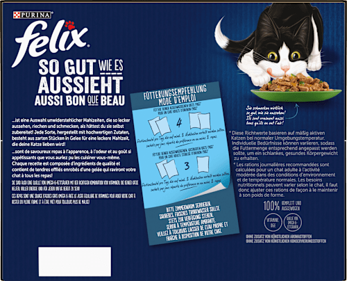 Nassfutter Katze, gemischte Vielfalt mit Gemüse in Gelee, Multipack (24x85g) Felix