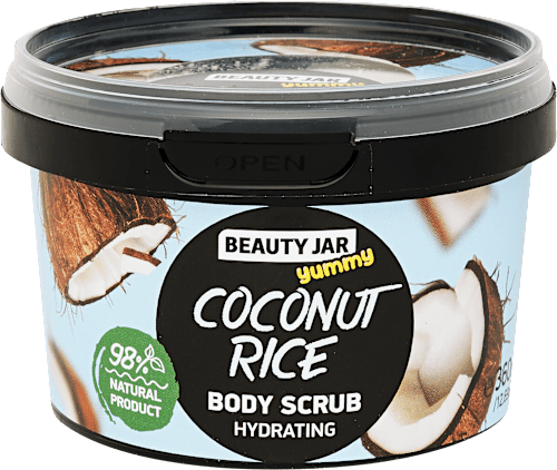Hidratáló testradír COCONUT RICE kókuszolajjal és édesmandula olajjal BEAUTY JAR