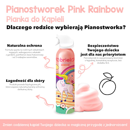 Koreańska pianka do kąpieli brzoskwinia Pianostworek Pink Rainbow briel