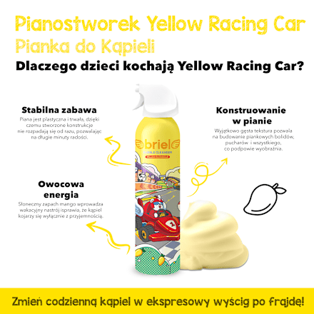 Koreańska pianka do kąpieli mango Pianostworek Yellow Racing Car briel