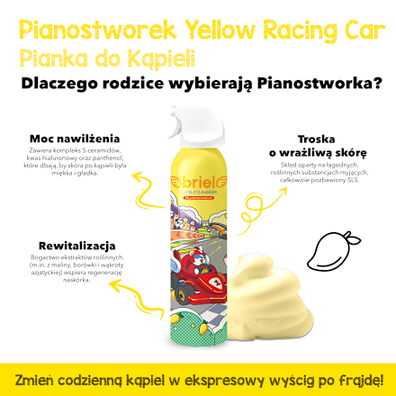 Koreańska pianka do kąpieli mango Pianostworek Yellow Racing Car briel