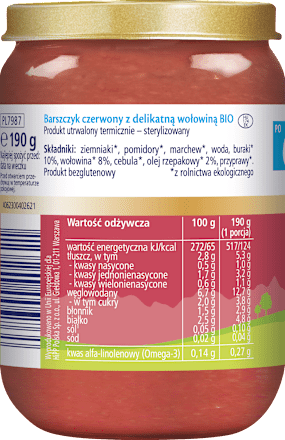 Barszczyk czerwony z delikatną wołowiną BIO HiPP