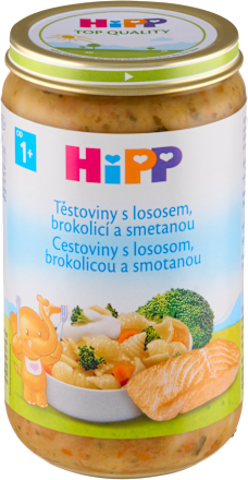 příkrm Těstoviny s lososem, brokolicí a smetanou HiPP