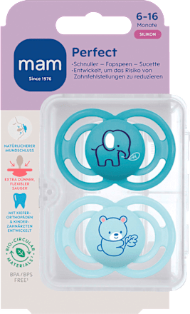 Schnuller Perfect Silikon, türkis/blau, 6-16 Monate mam