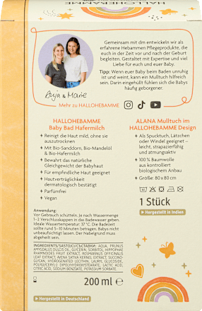 Geschenkset HALLOHEBAMME Babybad Hafermilch + ALANA Mulltuch 2tlg HALLOHEBAMME