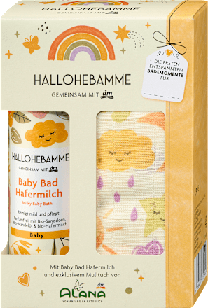 Geschenkset HALLOHEBAMME Babybad Hafermilch + ALANA Mulltuch 2tlg HALLOHEBAMME