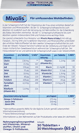 Mama & Baby 2 prehransko dopolnilo z vitamini, minerali, holinom in omega-3-maščobnimi kislinami Mivolis