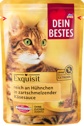 Nassfutter Katze, reich an Hühnchen in Käsesauce, Exquisit Dein Bestes