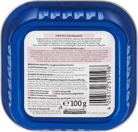 Hrană umedă pentru pisici bogată în somon Dein Bestes