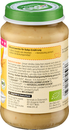 bio příkrm jablko, banán & jogurt dmBio
