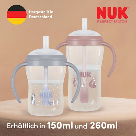Trinklernflasche Perfect Match mit Strohhalm, Pinguin, 8+ Monate  NUK