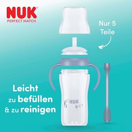 Trinklernflasche Perfect Match mit Strohhalm, Pinguin, 8+ Monate  NUK