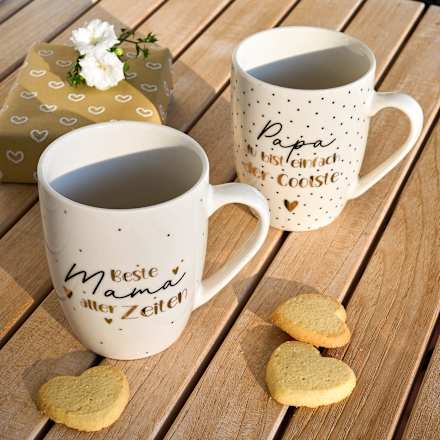 Kaffeebecher "Papa du bist einfach der Coolste", weiß/gold/schwarz BOLTZE