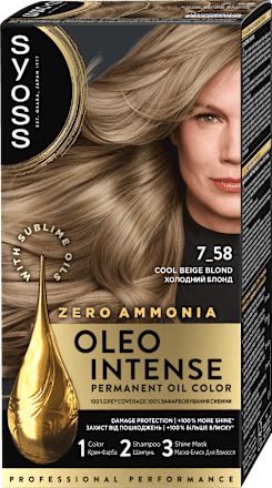Vopsea de păr permanentă 7-58 Blond bej rece syoss Oleo Intense