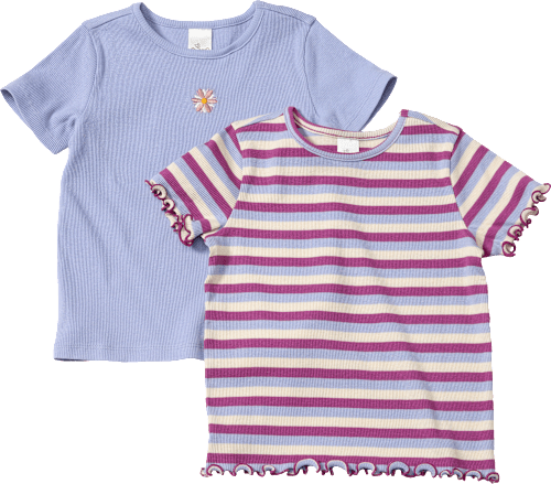 T-Shirts mit Ringel-Muster & Blumen-Stickerei, lila + rosa, Gr. 134 ALANA