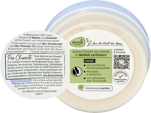 Deodorante in crema Pure & Strong alverde