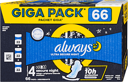 Egészségügyi betét Ultra Secure Night, 4-es méret, Giga Pack always